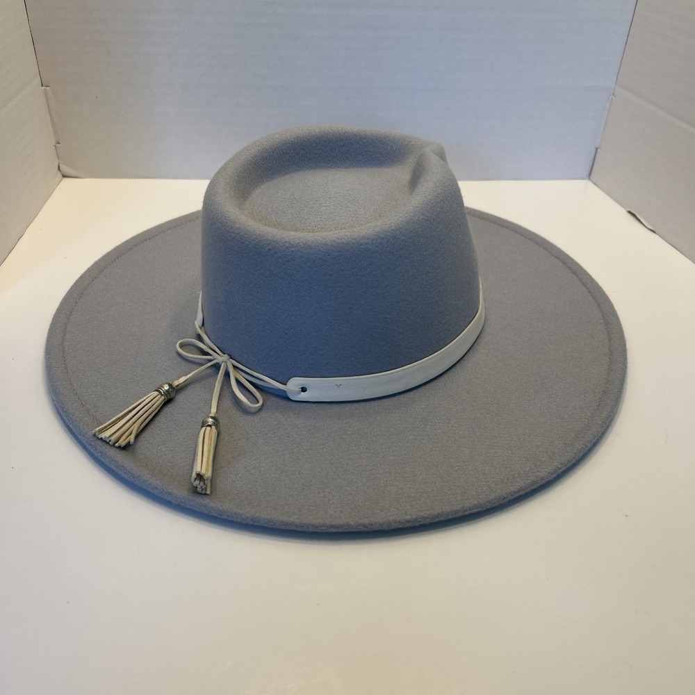 Altar'd State Hat Grey/Light Blue Leather Band Wool Blend Boho Western Women OS